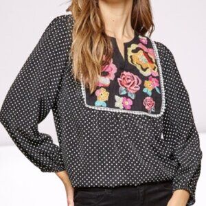 Savanna Jane Polka Dot Floral Embroidered Boho Top Blouse Size 1X